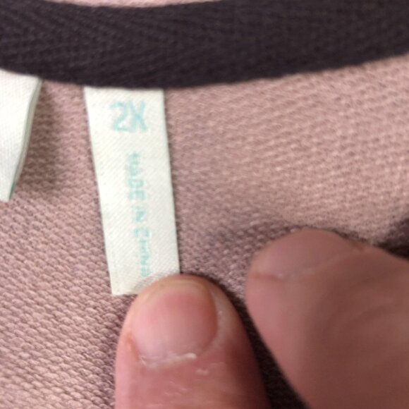 LOGO Lounge Hoodie Womens 2XL Pink Gray Damask Zip Front Pleated Mesh Hem Tunic - Picture 7 of 16